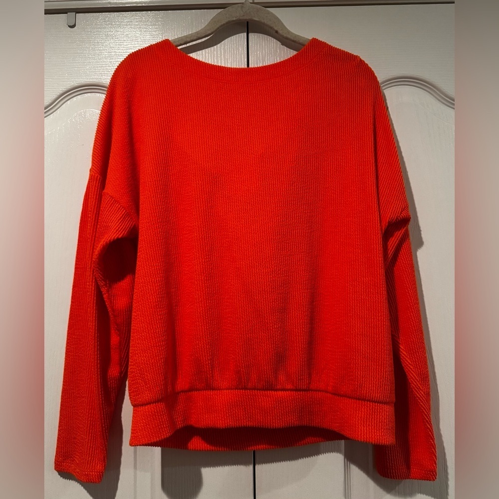 Maeve by Anthropologie Orange Crew Neck Sweater with Draped Back Detail - Size M